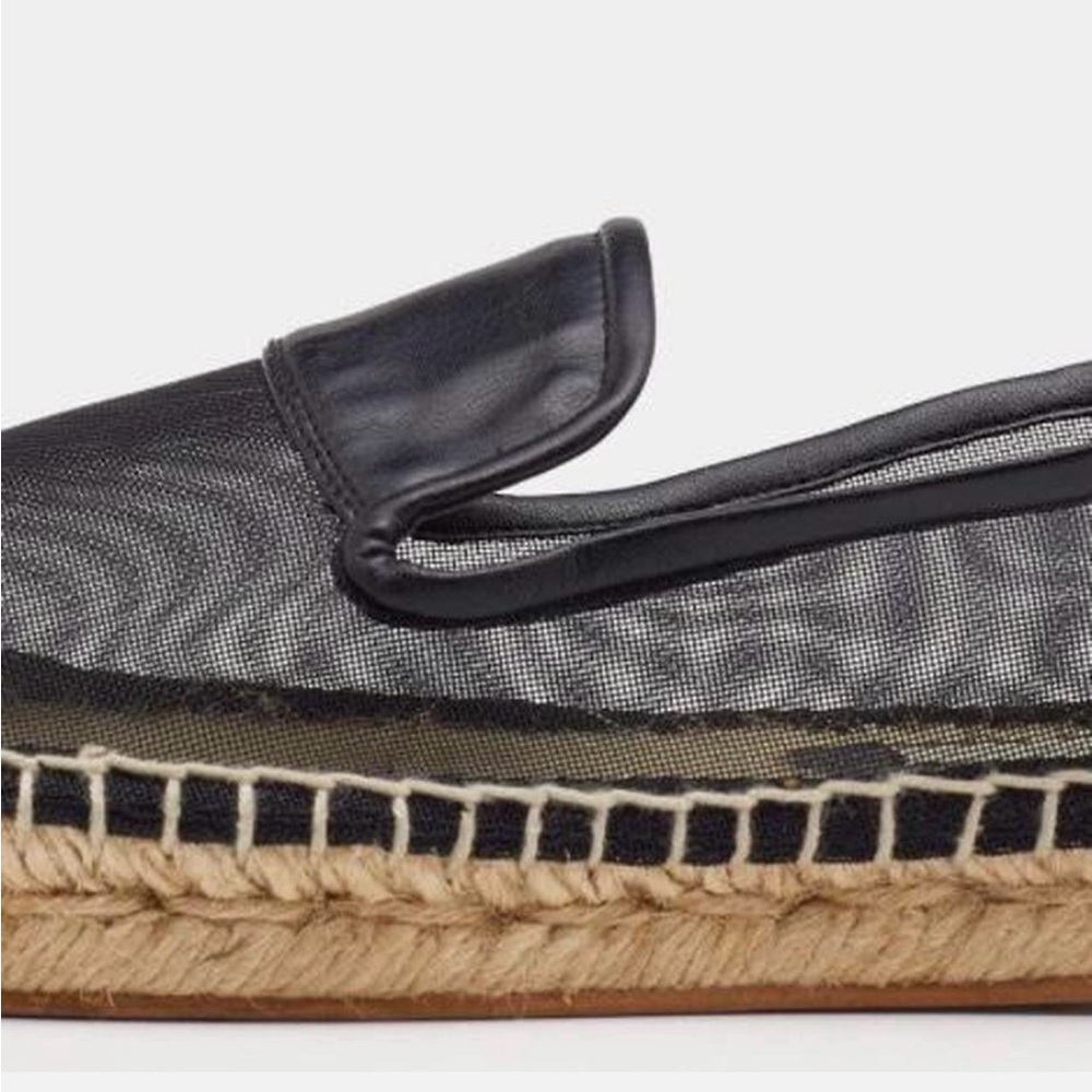 Stella McCartney Black Faux Leather and Mesh Sheer Panel Espadrilles - Picture 4 of 14